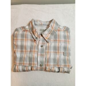 L.L. Bean Shirt Men Large Tall LT Gray Orange Short Sleeve Fishing Gorpcore